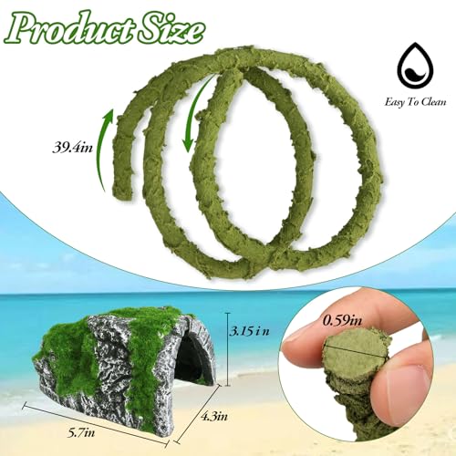 2Pcs Hermit Crab Climbing Toys Set, 39.4 in Bendable Hermit Crab Supplies, Reptile Vine Plus Reptile Hide Cave,Terrarium Accessories for Gecko Frogs Snake Habitat