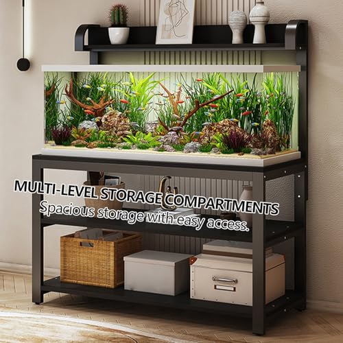 Adjustable Height Metal Aquarium Stand with Storage Shelf - Open Design for Home & Office, Sturdy Support for Fish Tanks, Modern Style, Space-Saving Solution,Black+gray,60x40x144cm - size: 60x40x144cm