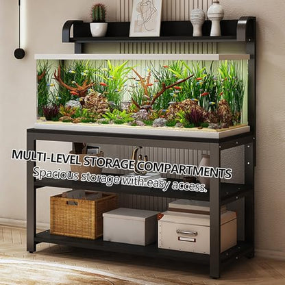 Adjustable Height Metal Aquarium Stand with Storage Shelf - Open Design for Home & Office, Sturdy Support for Fish Tanks, Modern Style, Space-Saving Solution,Black+gray,60x40x144cm - size: 60x40x144cm