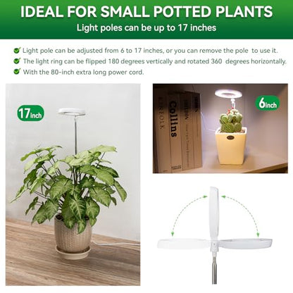 Plant Lights for Indoor Growing, Full Spectrum Grow Light with 48 LEDs, 5 Dimmable Levels Super Bright Halo Grow Lights, with Automatic Timer, Height Adjustable 7"-17", Pack of 3 - size: 3-Pack