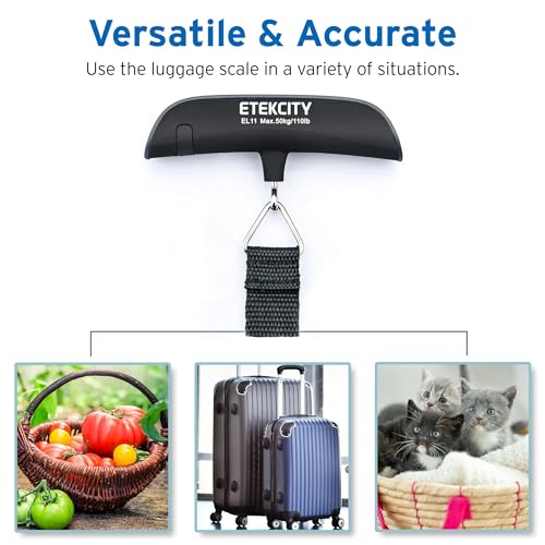 Etekcity Luggage Scale, Digital Suitcase Weight Scale for Travel, 110 lb | Travel Essentials, Air Travel, Suitcase, Hanging Hook, Rubber Grip, Battery Included, Easy-to-Read Display - color: Charcoal Gray