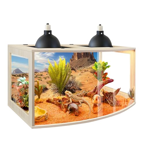 Bearded Dragon Tank, Curved Reptile Enclosure with 3-Side Clear Acrylic Panels, Spacious Lizard Tank with Metal Mesh Top and Lockable Door for Reptile Habitat - color: Oak, size: 24"Length,24 Gallons