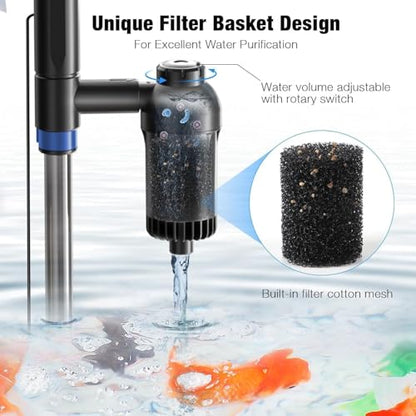 bedee Aquarium Vacuum Gravel Cleaner, 24W Electric Fish Tank Cleaner Vacuum, Automatic Water Change, Wash Sand, Water Circulation and Timed Off，Blue