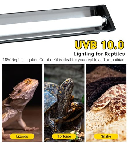 REPTI ZOO T8 UVB Lighting Fixture for Reptiles,18W Reptile Lighting Combo Kit Desert 10.0 Terrarium Hood Light Fixture for Bearded Dragon Tortoise Lizards Reptile & Amphibian(24inch)