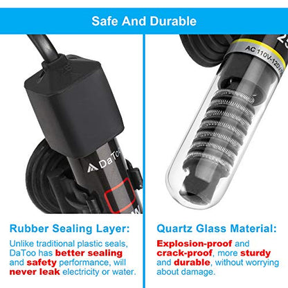 DaToo Mini Aquarium Heater 25W Small Fish Tank Heater 25 Watt with Free Thermometer Sticker - size: 25W