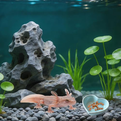 Axolotl Hammock Ledge for Aquarium, Axolotl Feeding Shelf with Feeder Bowl, Ceramic Heart Shape Feeding Dish, Tank Accessories for Bearded Dragons, Geckos, Lizards
