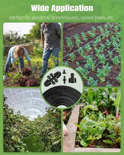 Pawfly 200 ft 1/4 Drip Irrigation Tubing, 1/4" Emitter Tubing with 6" Spacing, Polyethylene Drip Line with 24 Parts, Black Distribution Tubing for Drip Irrigation System, Drip Irrigation Hose Roll - size: 200 FT Kit with Emitters Drip Irrigation Tubing