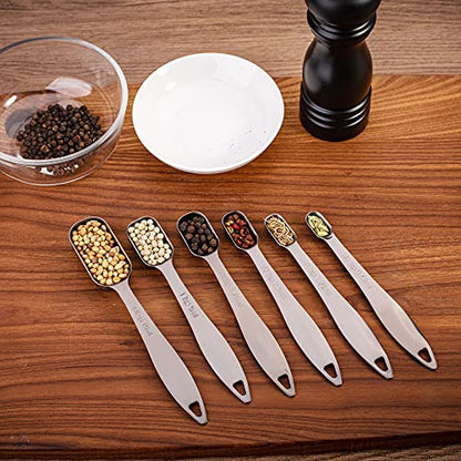 6-Piece 18/8 Stainless Steel Measuring Spoons Set, Dark Gray | Six Engraved US and Metric Sizes From 1/8 TSP to 1 Tbsp Fit Narrow Spice Jars and Stay Together On an O-shaped Ring - color: Dark Gray, size: 6 Piece
