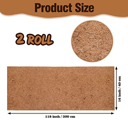 Sawysine 2 Rolls 16 x 118 Inch Coir Liner Roll Coconut Fiber Mat Natural Coconut Coir Liner Sheets Plant Potting Mat for Garden Decor Planters Flower Window Box Basket Animal Pet Pad Reptile Carpet - size: 16 x 118 Inch