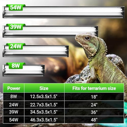 REPTI ZOO UVB Reptile Light, New Version T5 HO UVB Lighting Combo Kit, Reptile Terrarium Hood with 10.0 UVB Tube Bulb, Reptile Light Fixture 24W-22Inch - size: 24W-22Inch