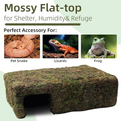 Yellow Mossy Cave Hide for Reptiles, Lizard Gecko Snake Shelter Hut | Yellow Color Lizard Moss Hideout, Snake Cave Hut, for Themed Terrarium Ideal for Gecko Hamster Snake to Rest & Hide