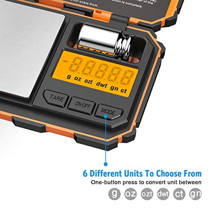 AMIR Digital Pocket Scale, Gram Scale 200g/0.01g,6 Units Conversion | kitchen scale, Smart Scale with Calibration and Tare Function, LCD Display, for Food, Coffee, Jewelry, Medicine, Herb - color: Orange