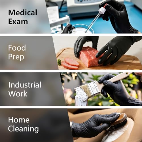 PROMEDIX P Black Disposable Nitrile Gloves, 6Mil 100 Pcs Food Safe Cooking Gloves Latex Free Rubber Gloves for Cleaning Exam - color: Black, size: Medium