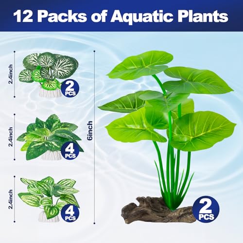 12 Pack Silk Aquarium Plants Betta Fish Tanks Decor，Betta Hammock 6-inch Fish Tank Plants Aquarium Decor，Suitable Artificial Fish Tank for Betta,Goldfish & Reptile Tanks Ornament Accessories