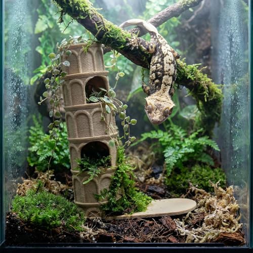 Reptile Climbing Branch Habitat Decor Lizard Basking Platform and Hideout 3D Printed Leaning Tower of Pisa for Leopard Gecko, Bearded Dragon, Snake, and Small Amphibians