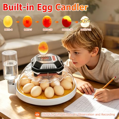 Egg Incubators for Hatching Eggs, Temperature&Humidity Control | Automatic Egg Turning,Auto Stop Turning,Built-in Egg Candler, incubating chicken/duck/goose/quail/parrot eggs