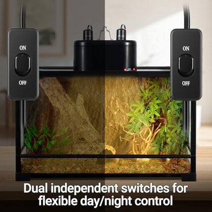 REPTI ZOO Dual Reptile Light Fixture for Reptile Dome UVB Lamp Fixture Dual Reptile Reflector Dome Lamp Cap Combo Integration Design Heat Lighting Lamp Kit - size: 1 Count (Pack of 1)