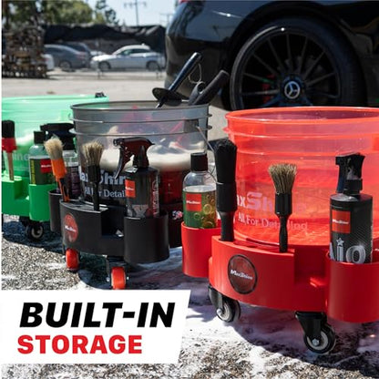 Maxshine Universal Rolling Bucket Dolly – Heavy-Duty, 5 Wheels with 2 Locks, Tool Organizer – 360° Mobility for Car Wash Supplies & Auto Detailing Organization (Black) - color: Bucket Dolly (Black)
