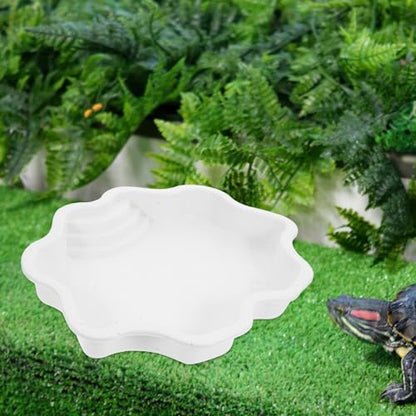 VICASKY Large White Reptile Water Bowl and Bathing Pool with Ramp, Sturdy Feeding Dish and Soaking Basin for Terrarium Use