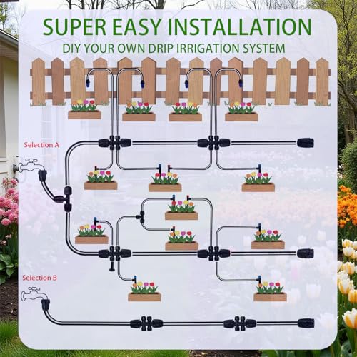 250ft Drip Irrigation Kit, Quick-Connect Plant Watering System for Greenhouse, Automatic Sprinkler System for Yard,Garden Watering Misting with Irrigation Tubing Adjustable Emitter Ground Stake