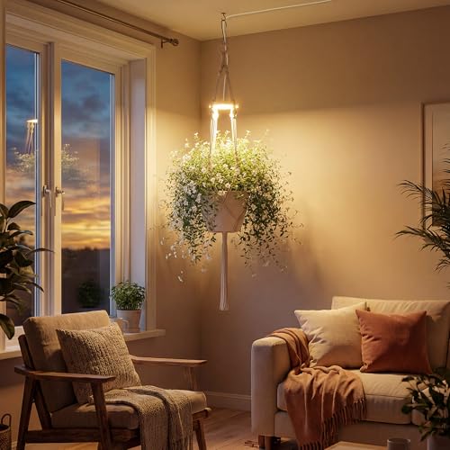 Hanging Plant Grow Lights for Indoor Plants with Timer | Wall Mounted Full Spectrum Pendant Growing Light with Macrame Plant Hanger, Ceiling LED Planta Luz for Potted Plants - size: 1 Pack