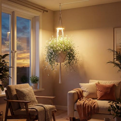 Hanging Plant Grow Lights for Indoor Plants with Timer | Wall Mounted Full Spectrum Pendant Growing Light with Macrame Plant Hanger, Ceiling LED Planta Luz for Potted Plants - size: 1 Pack