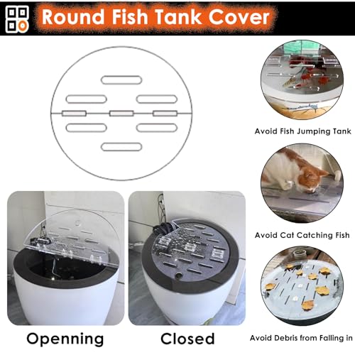 LZMZMQ Clear Acrylic Lid for Round Aquarium, Cat Proof Fish Tank Top Cover, Cuttable Terrarium Anti-Jump Hood with Hole & Hinges, Folding Flip-top(14.0in/35.6cm) - size: 14.0in/35.6cm