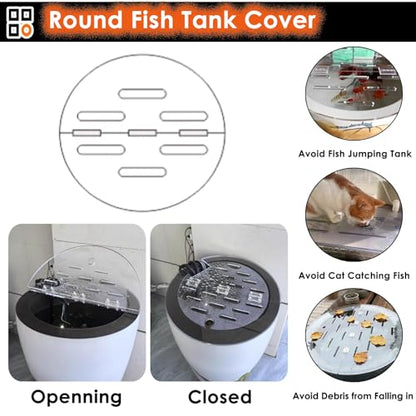 LZMZMQ Clear Acrylic Lid for Round Aquarium, Cat Proof Fish Tank Top Cover, Cuttable Terrarium Anti-Jump Hood with Hole & Hinges, Folding Flip-top(14.0in/35.6cm) - size: 14.0in/35.6cm