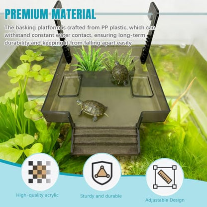 La La Pet Turtle Basking Platform Tortoise Resting Terrace with Feeding Trays and Planting Area Fish Tank Aquarium Decor Hanging Aquatic Turtles Dock Adjustable Height