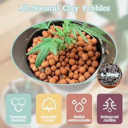 6LB Leca Clay Pebbles for Plants, 4mm-16mm Clay Balls for Hydroponic | Drainage, Reusable, Aeration, Moisture Retention, Lightweight, Natural Leca for Orchids, Succulents, Terrariums, Aquaponics - size: 6LB