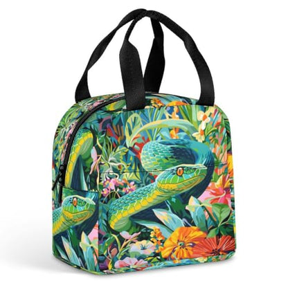 Green Snake Lunch Bag for Women Men | Insulated Lunch Box Leakproof Food Meal Containers Reusable Foldable 6L Capacity Lunch Tote Bags for Work Picnic Travel - color: style-19
