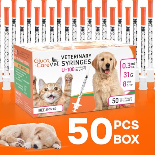 U-100 Pet - Veterinary Syringe 31G x 5/16" (8mm), 0.3ml (0.3cc) | Size 0.3 ml/cc, 50/bx, for Dogs & Cats, Veterinary Use Only, Half-Unit Markings, Clear Barrel, Fine Tip