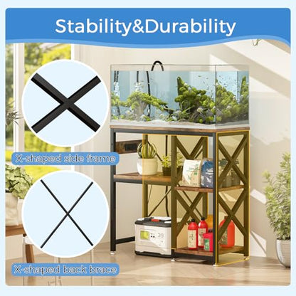METYERRY 20-29-37 Gallon Fish Tank Stand with Power Outlet,Adjustable Shelf | 3 Tier Storage,400 LBS Heavy Duty Steel Frame, Fits Fish Reptile and Turtle Tanks, Stable Home Aquarium Setup - color: Rustic Brown, size: 20-29-37gallon
