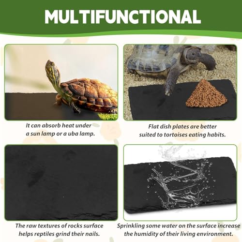 kathson 2 PCS Reptile Basking Platform (7.9 x 3.9 inches), Natural Rock Plate Turtle Food Bowl Feeding Dish Resting Terrace Habitat Decor for Tortoise Turtle Lizard Bearded Dragon Crested Gecko Snake - size: 7.8X3.9inch，2PCS