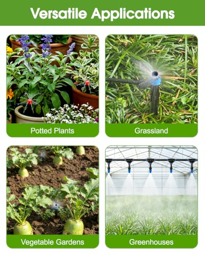 240FT Drip Irrigation System Kit, Quick-Connect Garden Watering System | 20FT 1/2" main, 200FT 1/4" drip line, vortex/stream/mist emitters, adj flow, for beds, greenhouse, lawn, patio - size: 240FT