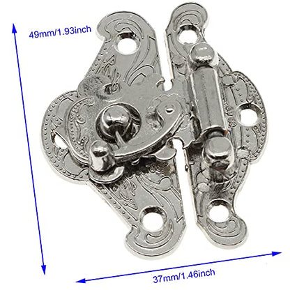 1 Pcs Antique Hasp Latch and 2 Pcs Butterfly-Shape Hinges Decorative Lock Buckle with Matching Screws[FDXGYH,Silver] - color: Silver
