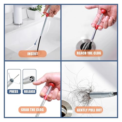 Upgraded Drain Snake, 61 inch plumbing snake，Sink Snake Drain Clog Remover for Sewer Kitchen Bathroom - style: 61IN