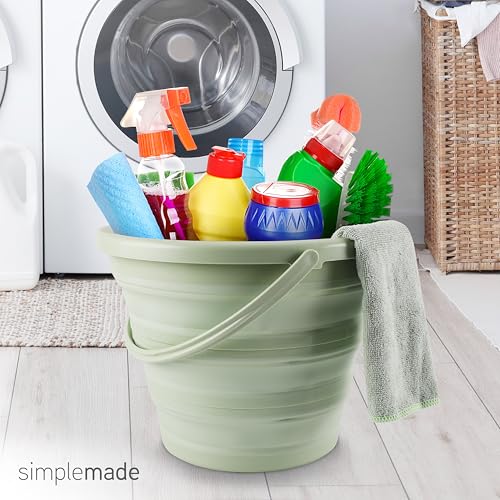 SIMPLEMADE Collapsible Bucket Cleaning Set - Includes 2 Foldable Buckets, Spray Bottle, Rag, Scrubbing Brush and Sponge - Holds Up to 10 liters, Easy Storage, All-Purpose Cleaning Solution - color: Sage