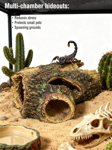 Aquarium Hollow Wood Fish Tank Decorations Reptiles Hideouts | Fake Logs Terrarium Décor, Cave and Shelter , Aquarium Hideout for Betta Fish,Shrimp and Turtle,for 20 Gallon Tank