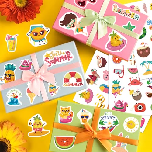 387Pcs Summer Stickers, Self Adhesive Hawaii Tropical Sticker Summer Pineapple Sun Beach Stickers for Scrapbooks Envelopes Cards Gifts Crafts Party Favors Class Rewards - style: Summer