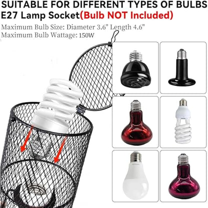Reptile Heat Lamp Guard Ceramic Heat Emitter Basking Heater Lamp Reptile Accessories for Turtle Snakes Lizards Frogs Chicks with Power Switch & Anti-Biting Hanging Hook Design Round Without Bulb 150w - size: 1 PCS | Reptile Heat Lamp Guard