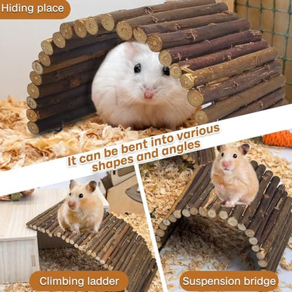 PINVNBY 2 PCS Hamster Toys, Wooden Hamster Ladder Bridge Tunnel Hide, Guinea Pigs Cage Accessories Natural Hideout for Small Animals Chinchillas Guinea Pigs Mouse Rat Ferret Rodents - color: 2 PCS, Fruitwood