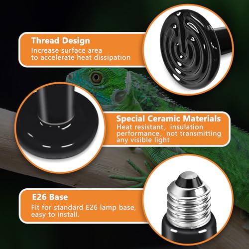 Ceramic Heat Emitter 2 Pack, 100W and 150W Reptile Heat Lamp, Heat Bulb for Lizards Bearded Dragons Snakes Turtles and Chickens - size: 100 & 150