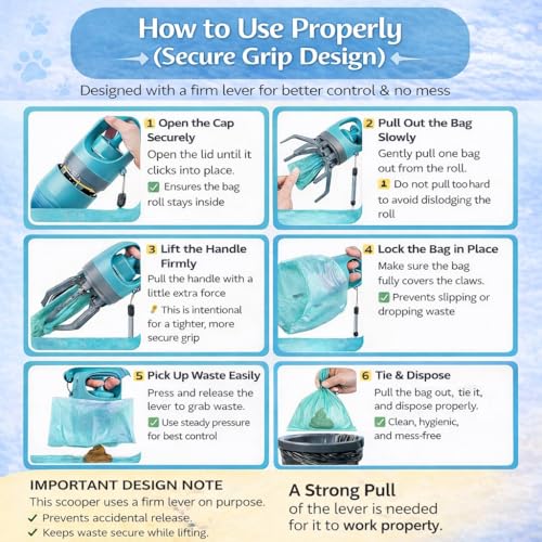 Dog Pooper Scooper for Small Medium Dogs - Portable Eco-Friendly Lightweight Poop Scooper for Dogs, Mini Waste Picker for Lawn, Grass, Gravel, and Easy to Carry (7.4 x 2.8in) Blue