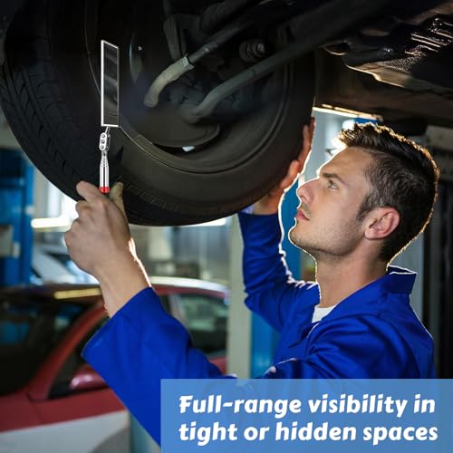 Telescoping Inspection Mirror, 2 Pack Round & Rectangular Mechanic Mirrors | Extendable Reach, 360° Swivel Heads, Comfort Grip for Auto Repair, Engines, Appliances, Plumbing and Home Inspection