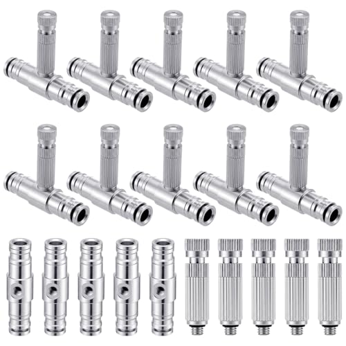 20pcs Misting Nozzles Kit Brass Patio Misting Kit Include Brass Micro-nozzles and Inch Slip Connectors for Outdoor Cooling System (1/4 Inch)