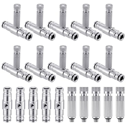 20pcs Misting Nozzles Kit Brass Patio Misting Kit Include Brass Micro-nozzles and Inch Slip Connectors for Outdoor Cooling System (1/4 Inch)