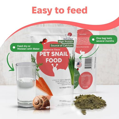 Snout & Shell Vegetable Flavored Pet Land Snail Food - Tasty High-Protein, Calcium Blend for Snails, Easy Addition to Your Garden Snails Terrarium or Snail Habitat
