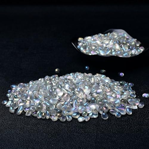 Erliway 7-9mm Electroplated Moonstone Healing Crystal Chips for Crafts 100g | Natural Crushed Crystal Stones Tumbled Chips for Vase Filler Aquarium Gravel, Meditation Chakra Balancing, Candle DIY Making - color: Electroplated Moonstone