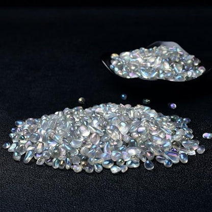 Erliway 7-9mm Electroplated Moonstone Healing Crystal Chips for Crafts 100g | Natural Crushed Crystal Stones Tumbled Chips for Vase Filler Aquarium Gravel, Meditation Chakra Balancing, Candle DIY Making - color: Electroplated Moonstone